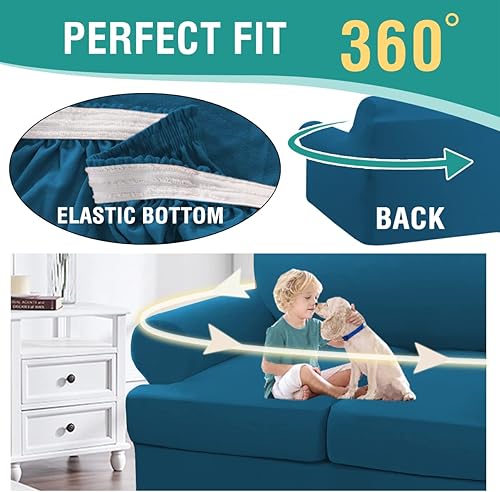 Miniatura 6 de Funda de sofá de forro polar con cojín en T, juego de funda de sofá de 3 piezas con 2 fundas de cojín individuales, protector de muebles elástico