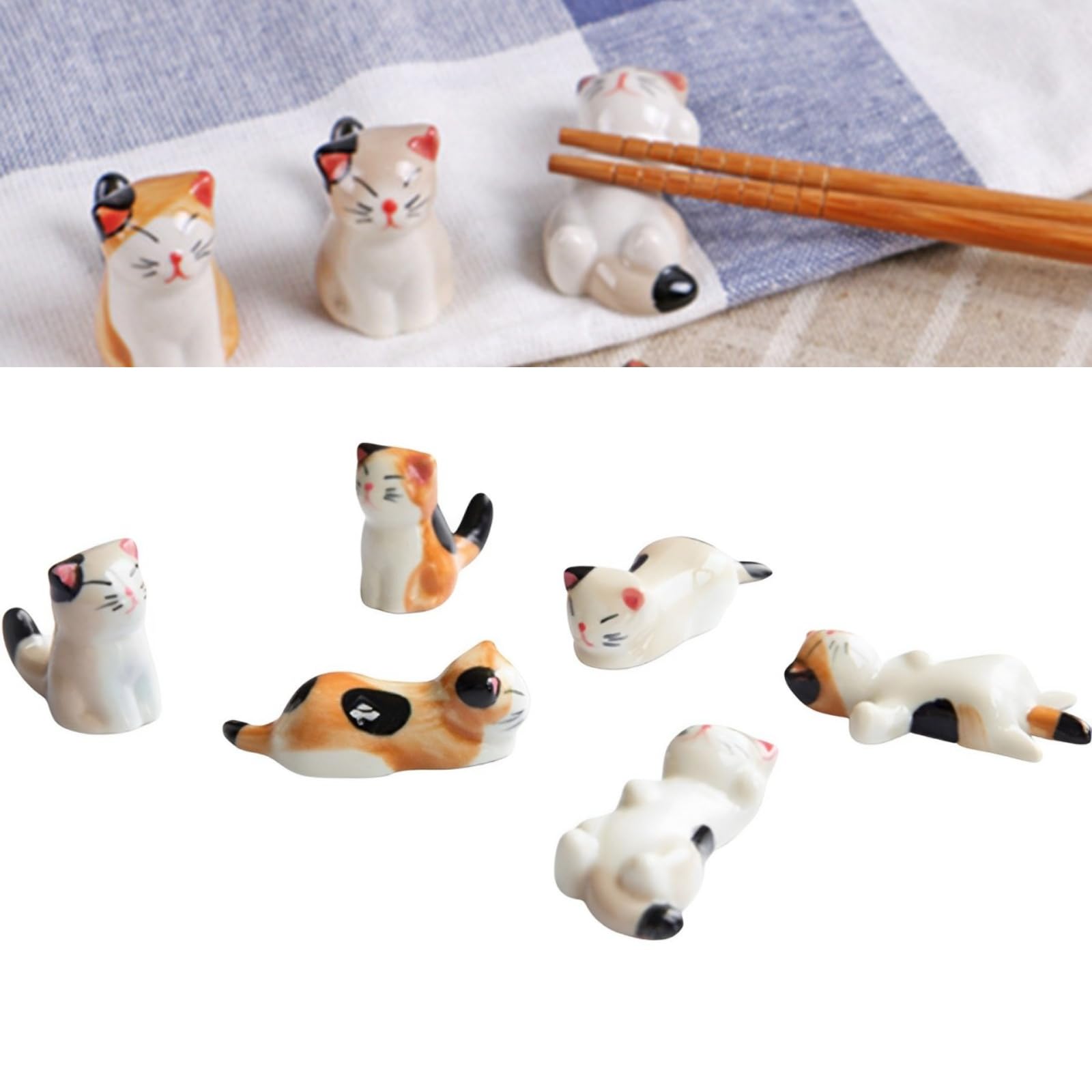 Boxonly Ceramic Chopstick Holder - Adorable Cat Design in Classic White, Porcelain Rest for Chopsticks and Pens, Japanese-Style Multifunctional Decor for Dining Table - Durable, and Easy to Clean