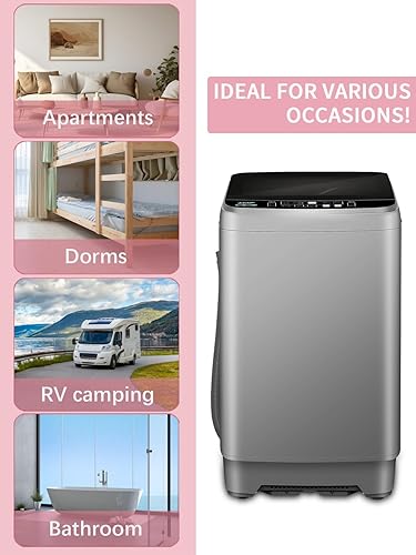 Miniatura 7 de Lavadora completamente automática con pantalla LED, lavadora portátil de 25 libras, 10 programas de lavado y bomba de drenaje de 8 niveles de agua,