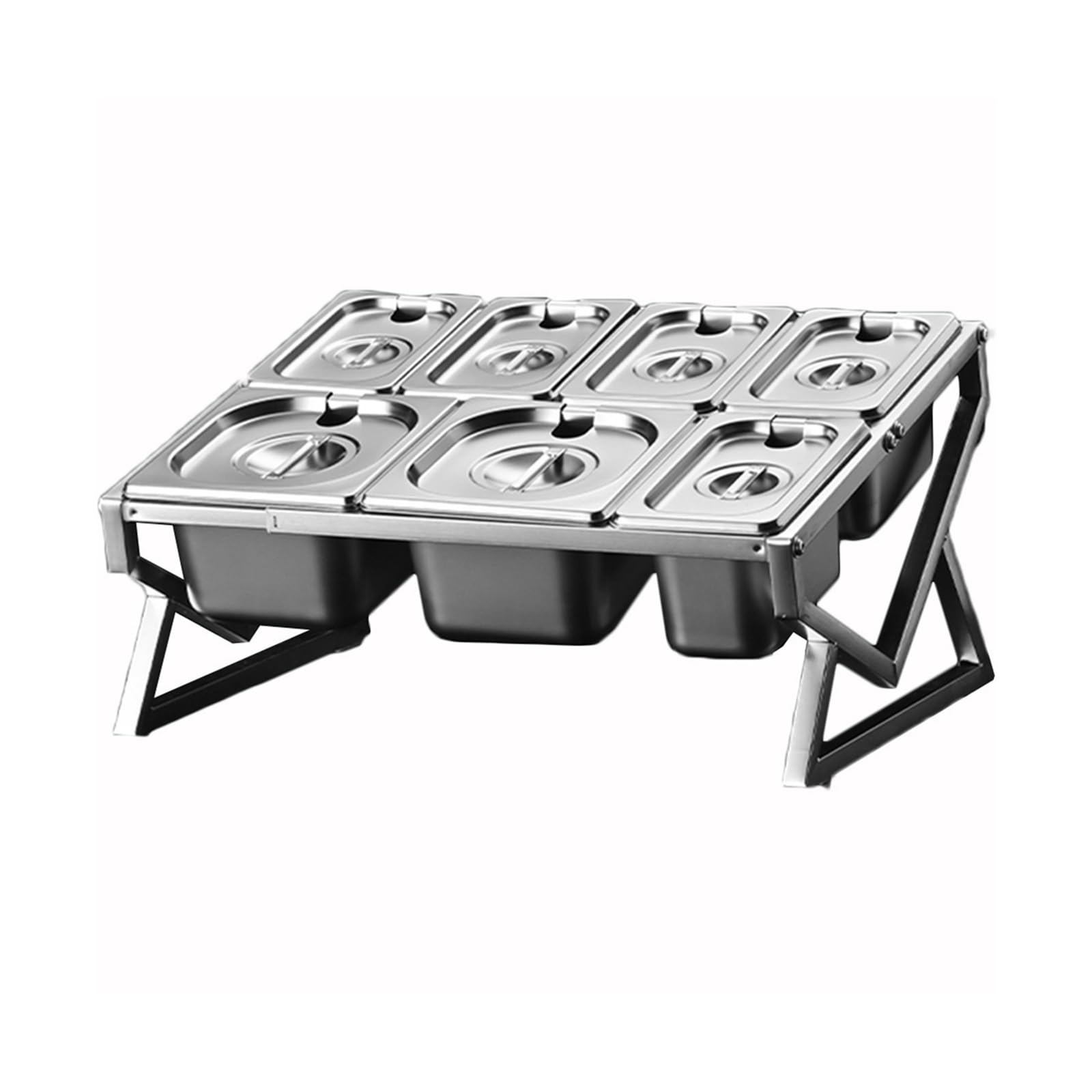WDSOPK 6 Pans Stainless Steel Retractable Standing Spice Rack Box With Cover,2 Row Compartments Organizer Holder,Countertop Multiple Storage Seasoning (17.3x14.6x9.6in)