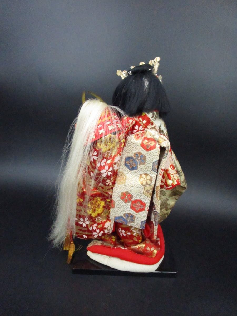 Amazon | 兜引き 日本人形 振袖 34cm 豪華な朱色 花柄着物 日本