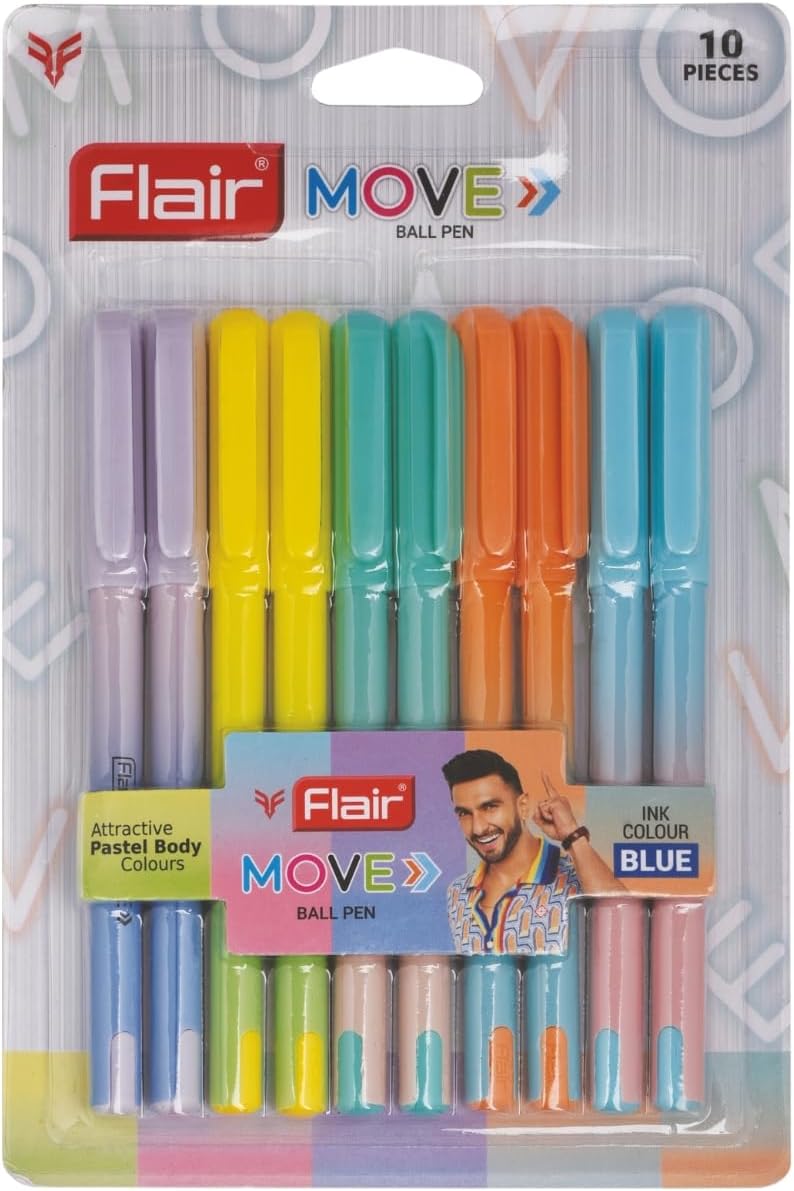 FLAIR Move 細字ボールペン | ミニマルで美しいマット仕上げ パステルボディカラー | なめらかなクリップデザインで楽に書く | ブルーインク 10本パック