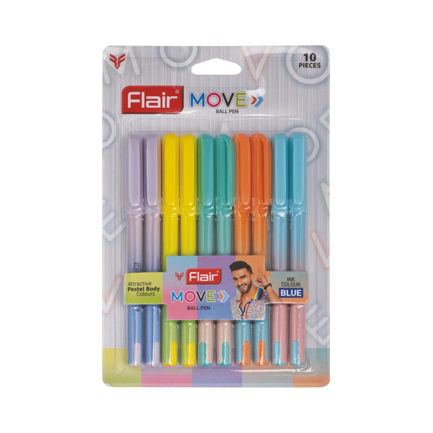 FLAIR Move Fine Tip Ball Pen | Minimalistic & Aesthetic Matt Finish Pastel Body Colors | Effortless Writing With Sleek Clip Design | Blue Ink, Pack Of 10
