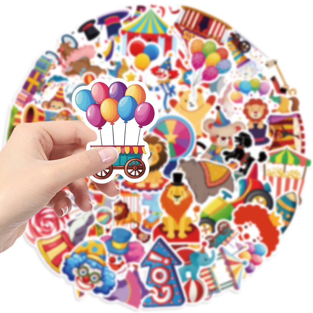 AUCEKO 50PCS Multicolor Cartoon Circus Stickers, Vinyl, Reusable, Waterproof, Glossy Finish, Perfect for Kids & Teens, Outdoor Use - Image 3