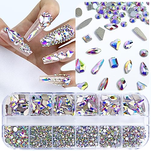 Dowarm 3200PCS Nail Art Rhinestones, Crystal AB Flatback Rhinestones for