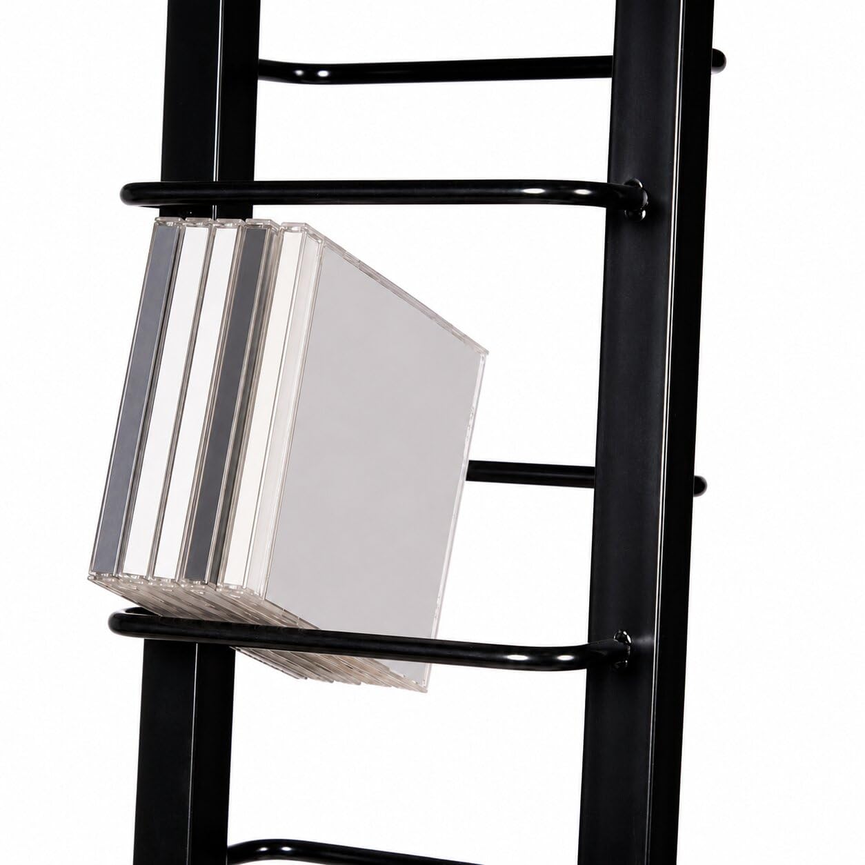 DESIGN CD STÄNDER CD REGAL LOUNGE TOWER schwarz 92cm aus Metall und Glas Aufbewahrung für ca 85 CDs