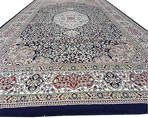 Image of New Kashmiri Design Silk Carpets for Living Room Bedroom Drawing Room Guest Room Hall 3 Feet x 5 Feet Blue Colour