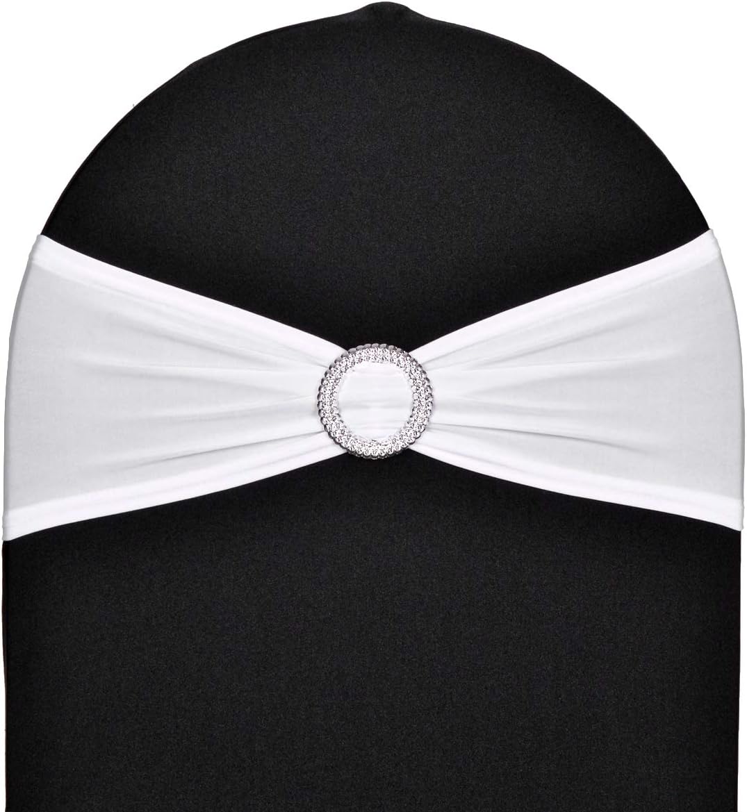Pack of 50 Stretch Spandex Chair Sashes for Wedding Party Banquet Decoration Elastic Bulk Chair Cover with Buckle Engagement Event Birthday Graduation Meeting White…