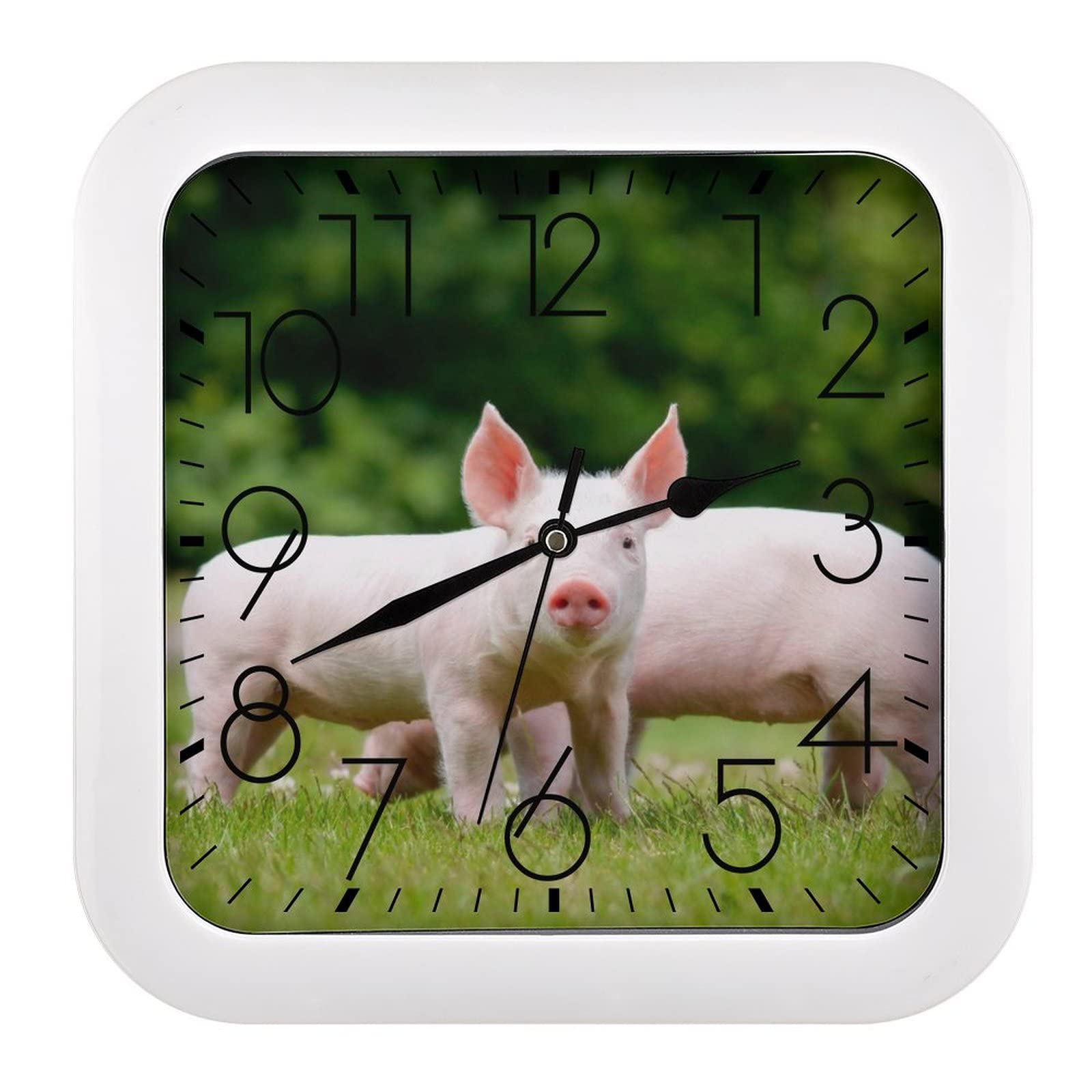 Pendule murale silencieuse cochon mignon de 26x26cm pour décorer le bureau