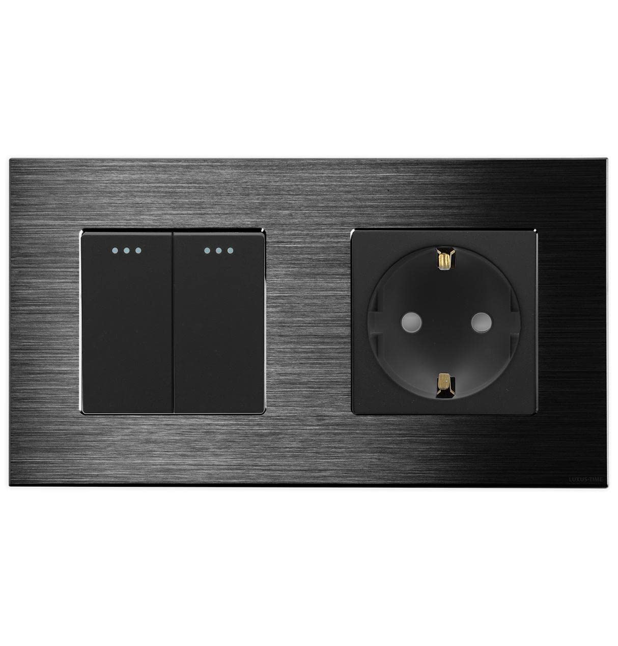 Luxus-Time Interruttore A Levetta 1 Modulo Nero | Design In Alluminio Per Scatola 60 Mm, Set Con Telaio, Viti E Istruzioni