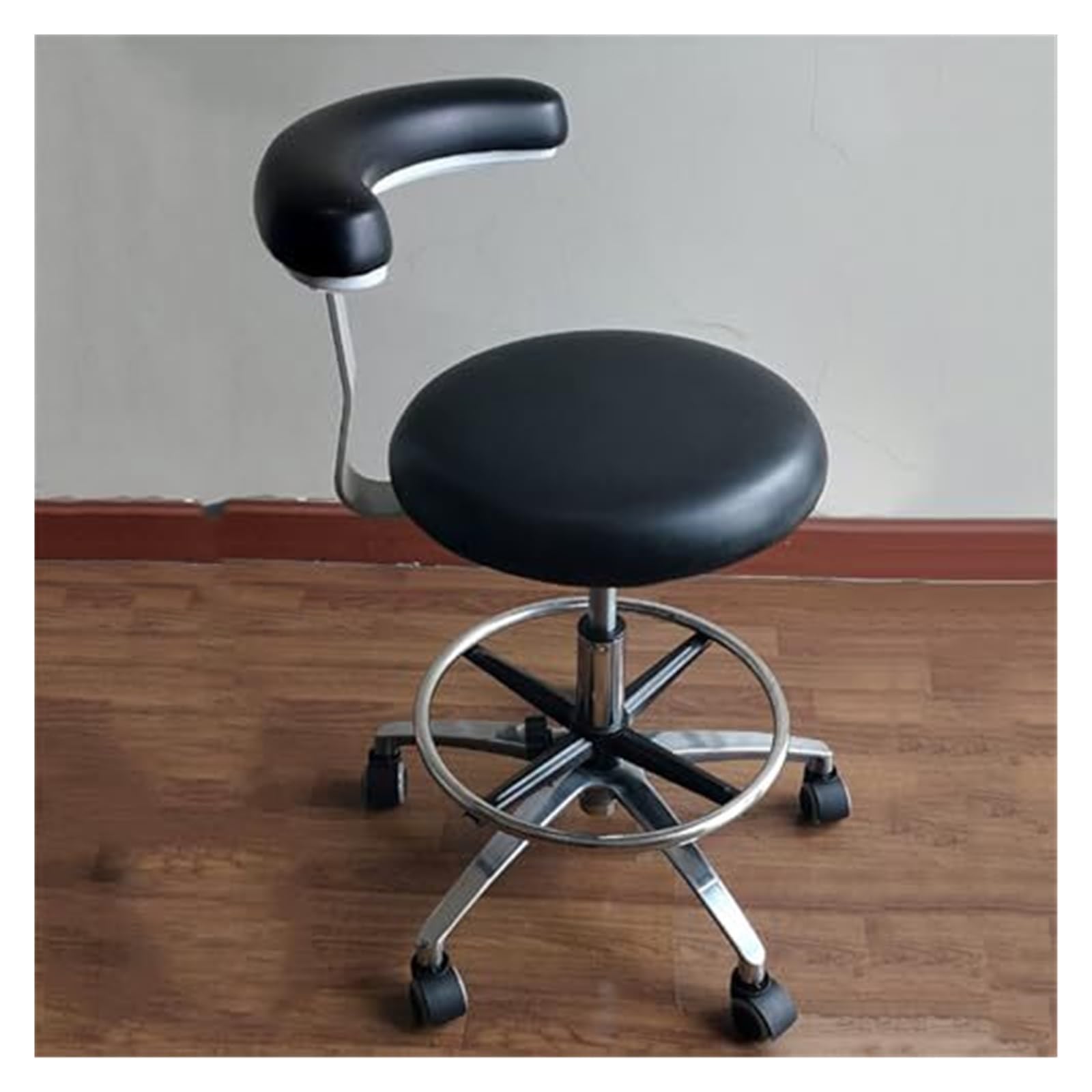 Taburete con reposabrazos, rotación de 360° ajustable, taburete de piel sintética para uso médico, dental y de salón