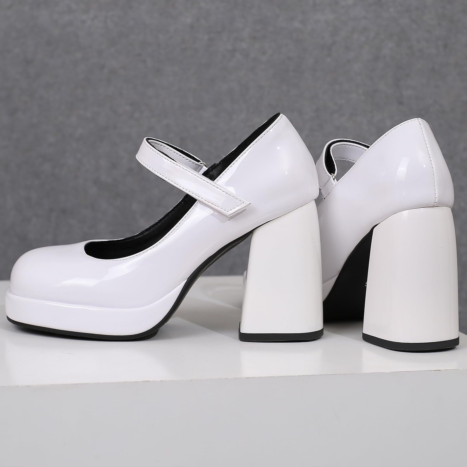 Elegante décolleté da donna con punta rotonda e tacco a plateau con tacco a blocco Mary Jane Scarpe per feste