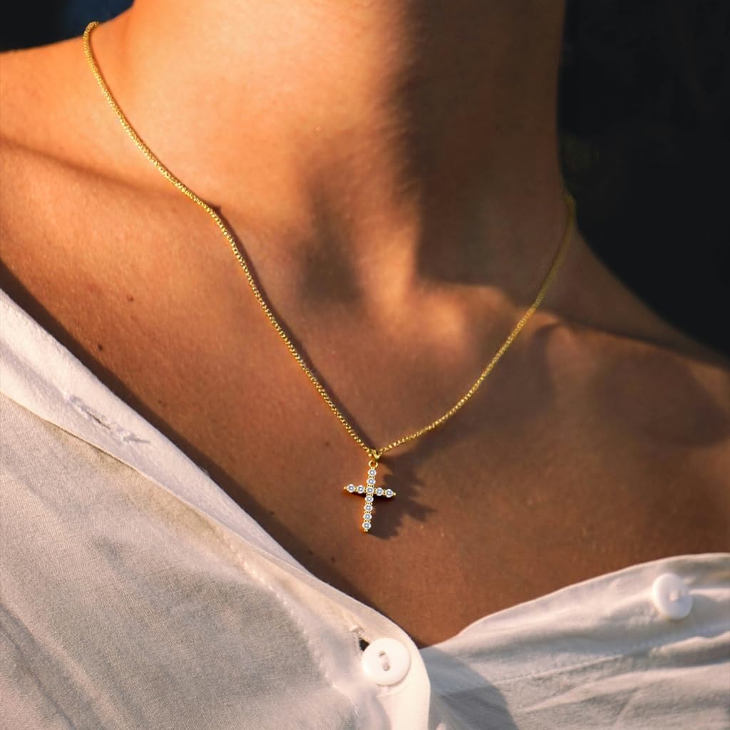Cross Necklace for Women, 18K Gold Plated Hypoallergenic & Cubic Zirconia Pendant, Elegant Clavicle Chain for Daily Wear & Gifting - Image 4