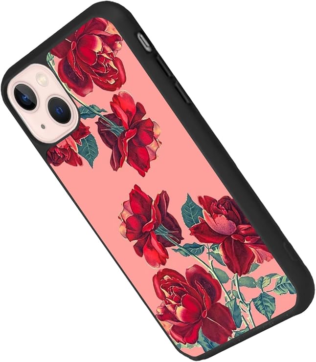 Apple iPhone 13 Mini ile Uyumlu Çiçek Desenli Kılıf, Silikon, Mat, Şok Emici, Pembe