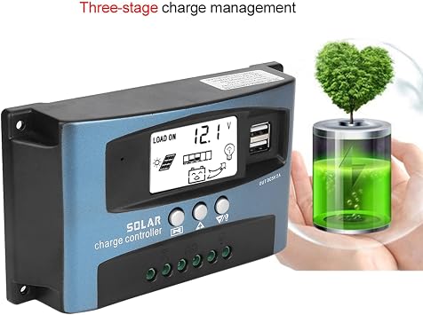 MPPT Solar Controller Solar MPPT Controller, Dual USB 12V 24V 36V 48V Auto Solar Controller LCD Display Solar Panel Regulator Controller (50A)