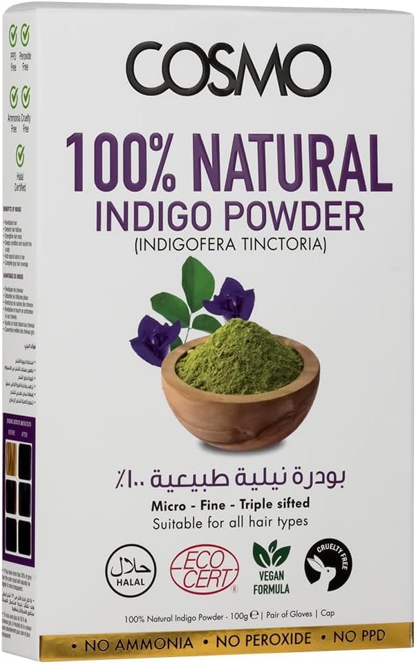 COSMO 100% Natural Indigo Hair Powder 100g, For All Hair Types, Hair Colour, No Ammonia, No Peroxide, No PPD, Long Lasting Hair Dye, Pure Indigofera Tinctoria Leaves-picture-26