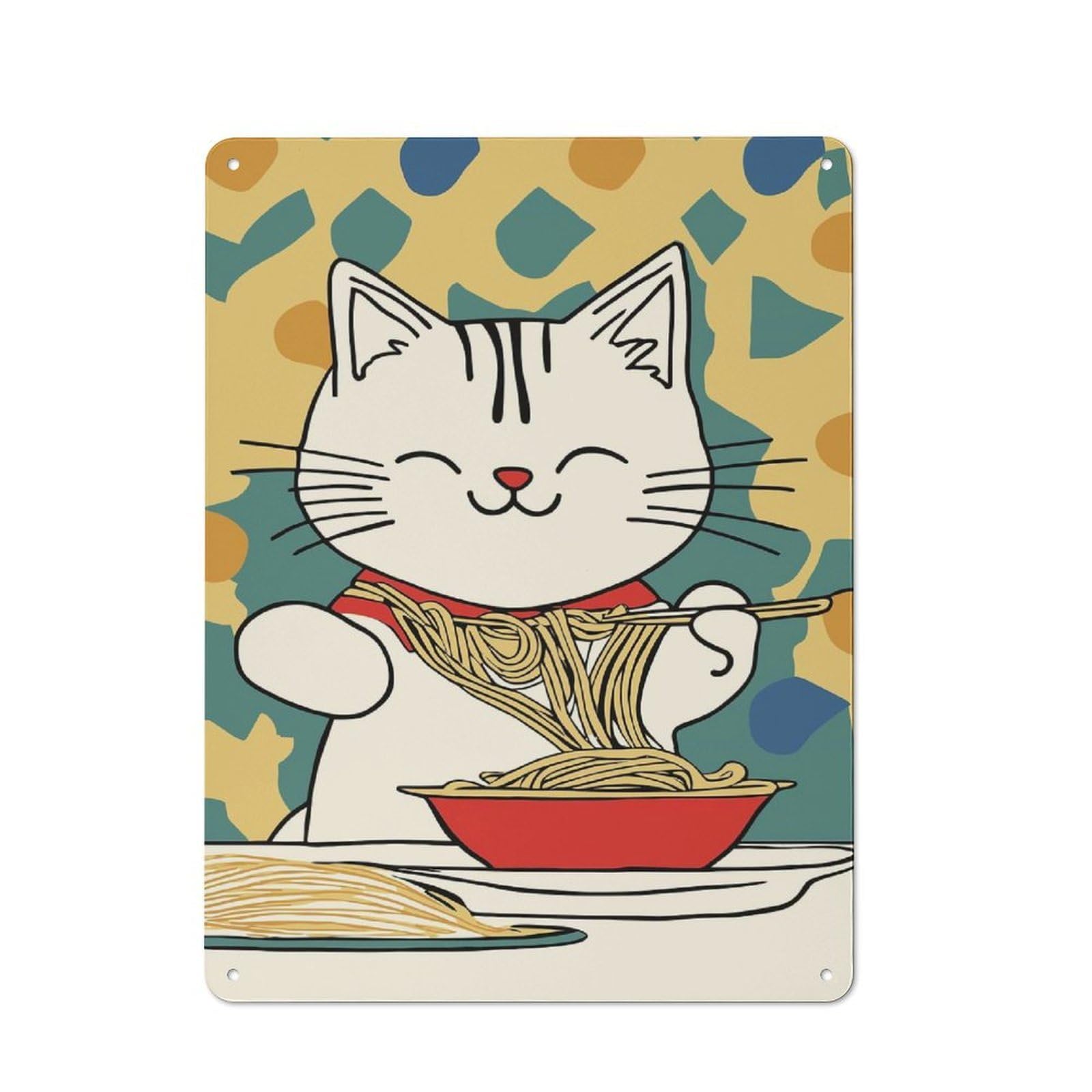 Junmoney Style-20 Understated Cat Noodles Lover Metal Wall Plaque 40X30cm, Creative Space Decor For Office, Study, Studio Or Hallway