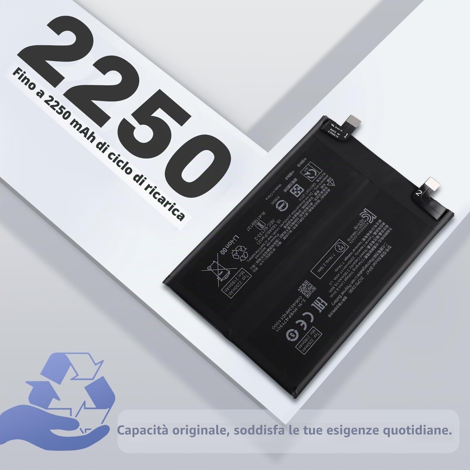 Batteria BP47 Per Xiaomi Redmi Note 11 Pro Plus 5G (2021) – 2250mAh, Ricarica Rapida, Kit Strumenti Incluso