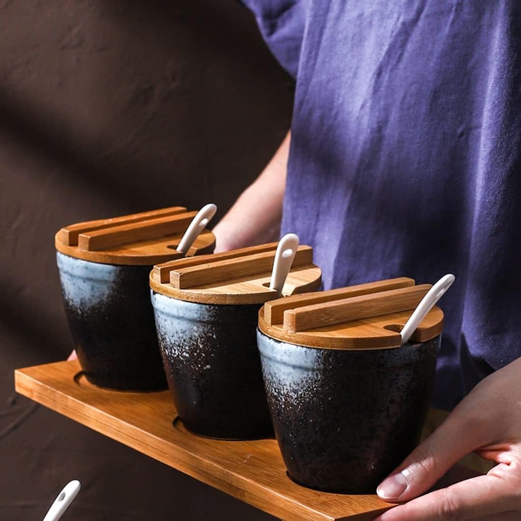 Se Jars Ceic Seasoning Jar Set Combinat with Spoon Cover Japanese Retro Box Bottle Condiment Salt Chili Oil Containers