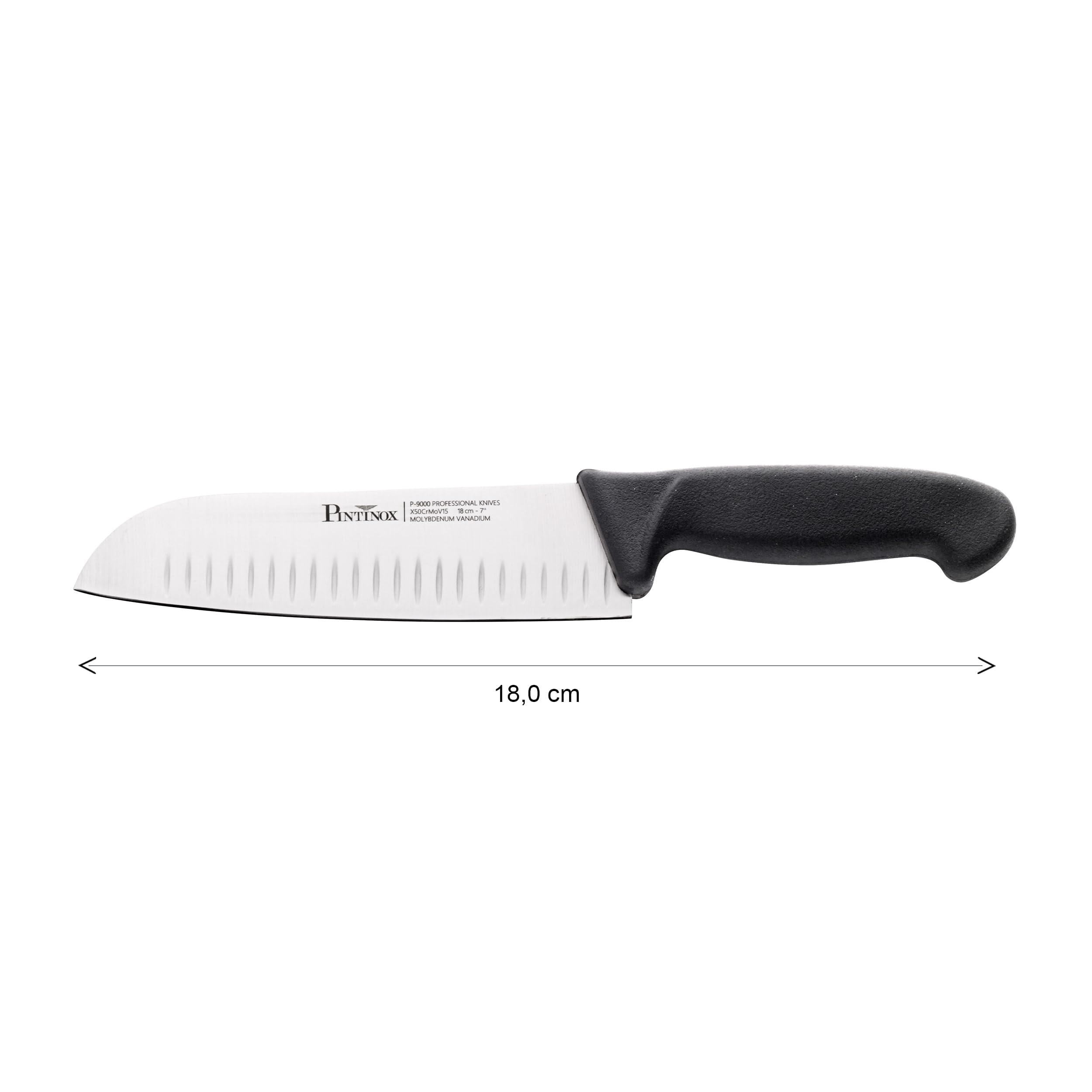 PINTINOX Coltello Santoku P-9000, lama 18 cm, Acciaio CrMoV15, manico Soft-touch
