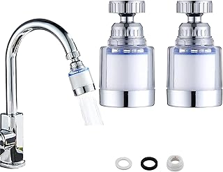 Paquete de 2 filtros de grifo de agua, purificador de agua de grifo para eliminar el cloro fluorado, agua dura de metales pesados en el hogar, cocina y baño, giro de 360°