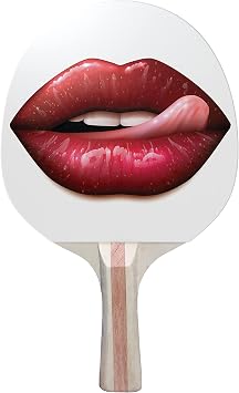 Lips Lick Colorful Design Ping Pong Paddle, Premium 5 Ply Table Tennis Racket Black on Back
