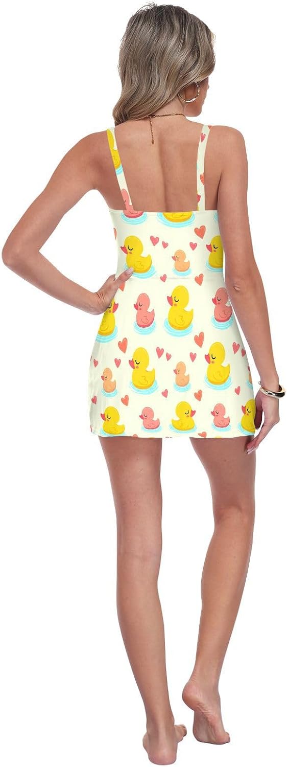 Cute Rubber Duck Heart Yellow Women's One Piece Swimsuits Tummy Control Bathing Suits S A2302222