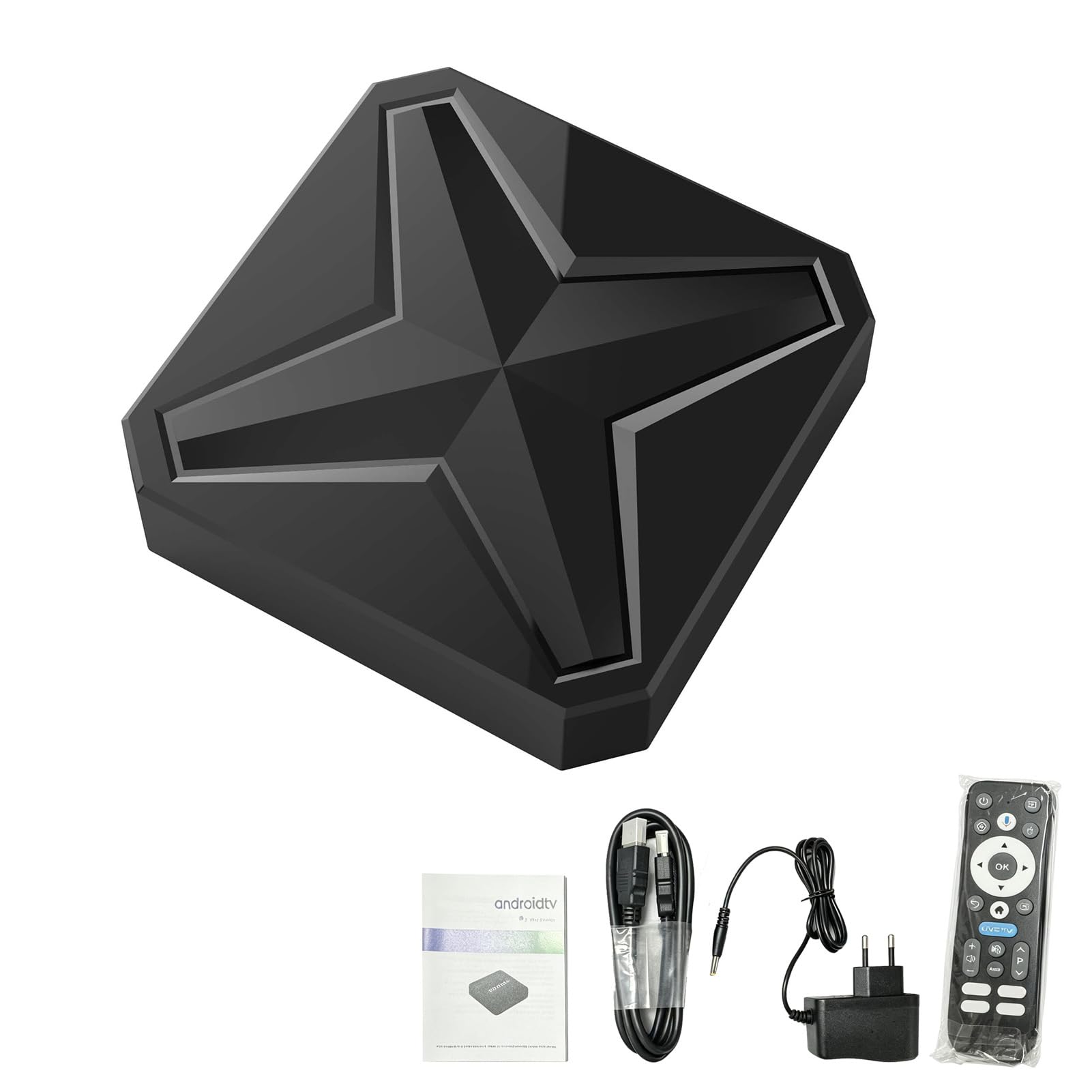TV Box 8K, Odtwarzacz Multimediów Strumieniowych, 2 GB RAM i 16 GB ROM, Dwuzakresowe Wi-Fi 6 2,4G 5,8G, Pilot Głosowy, USB 3.0, Obsługa Rozszerzenia do 128 (wtyczka UE)