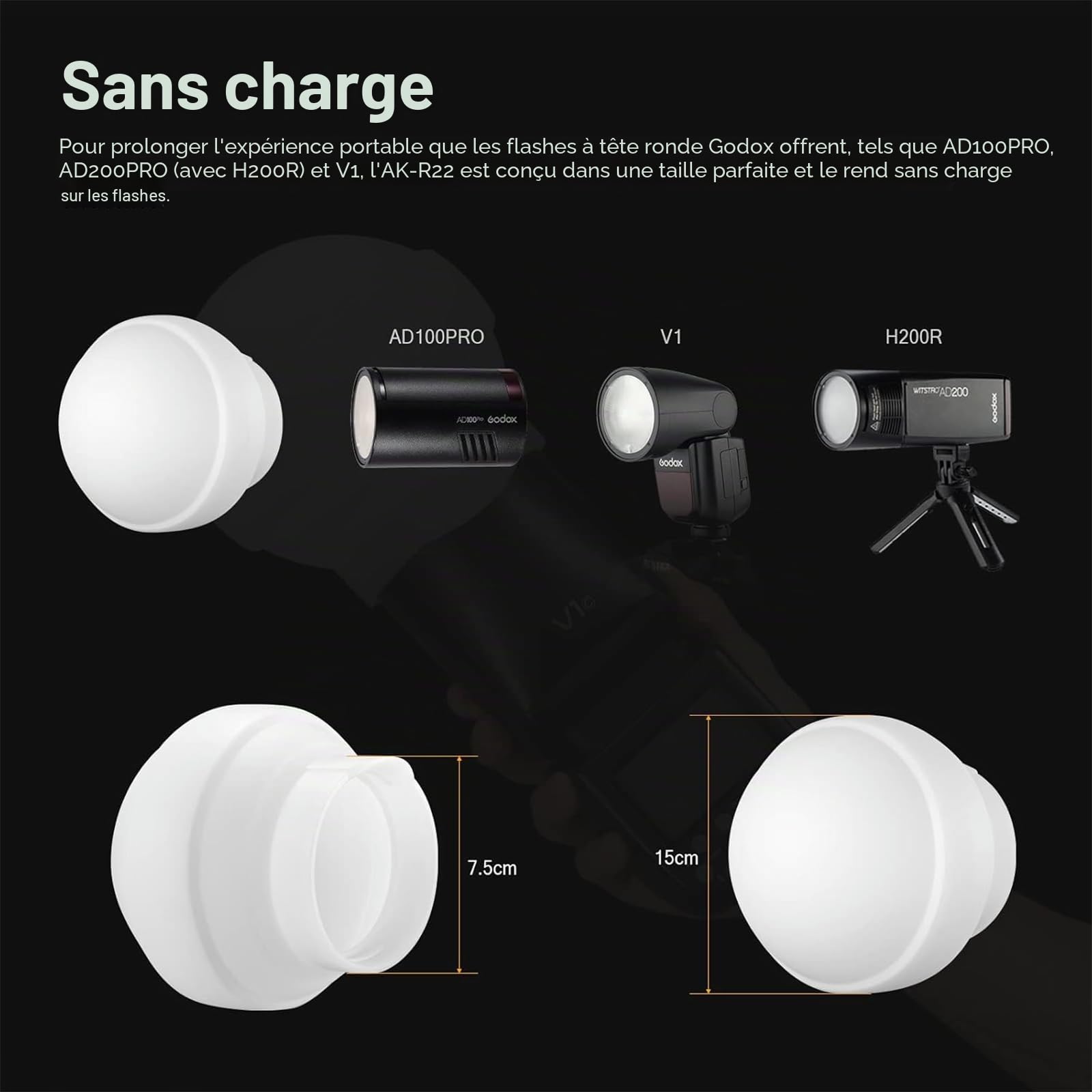 Godox AK-R22 Dôme diffuseur de Photographie en Silicone Pliable pour flashs de la série V1 AD100PRO AD200PRO (avec H200R) Studio Photographie Portrait Diffusion en Direct