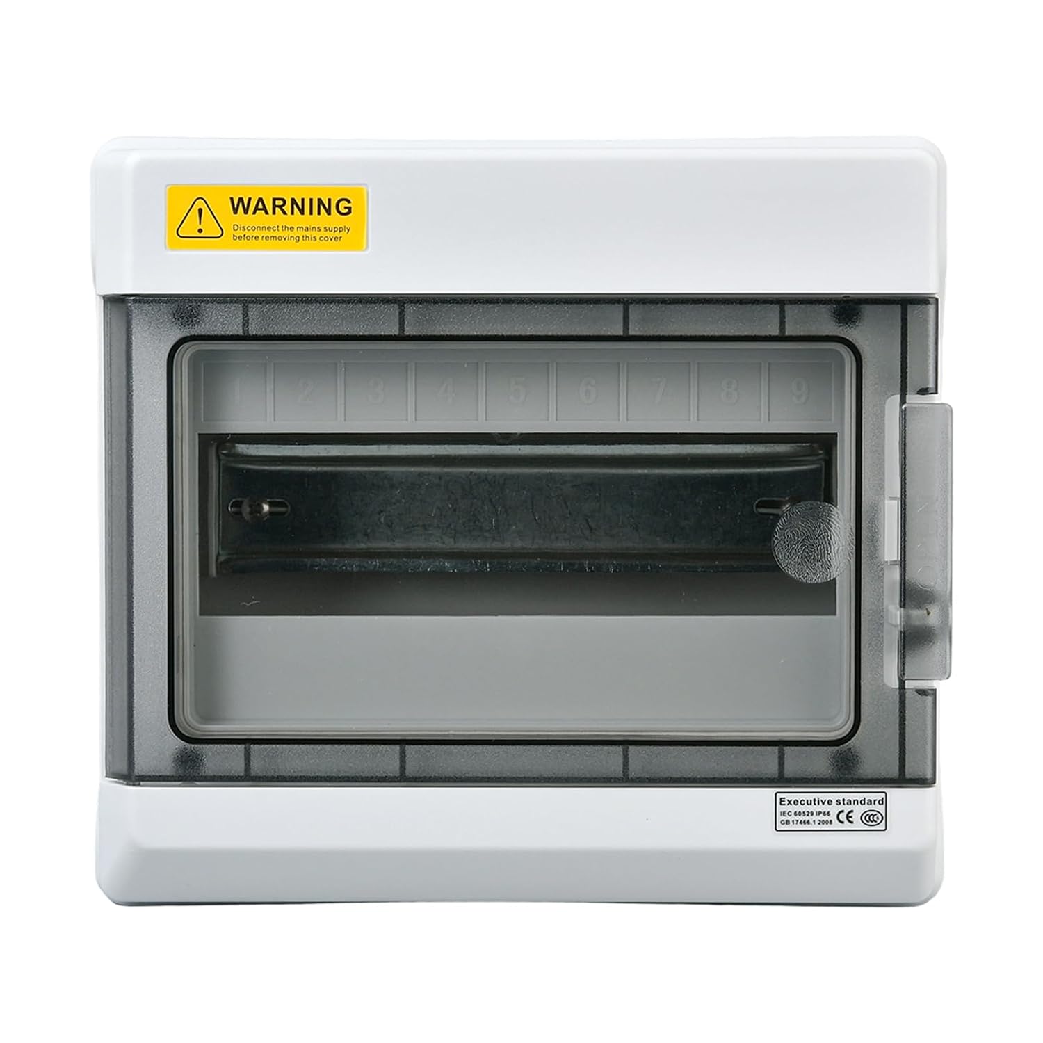9 Way Waterproof Breaker Box for Indoor/Outdoor Settings | IP66 PC/ABS Plastic Power Distribution Box Enclosure with Clear Cover, Bus Bars and DIN Rail for Homes, Workshops, Hotels