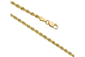 Exceptional 14k Solid Yellow Gold Diamond Cut Rope Chain Necklace