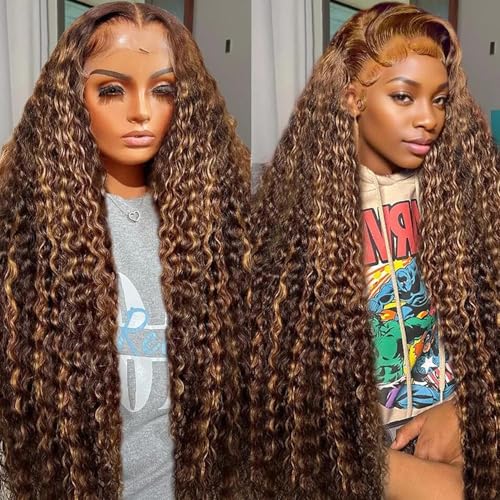 Cfaimity 28inch Highlight Ombre Lace Front Wig Human Hair 13x6