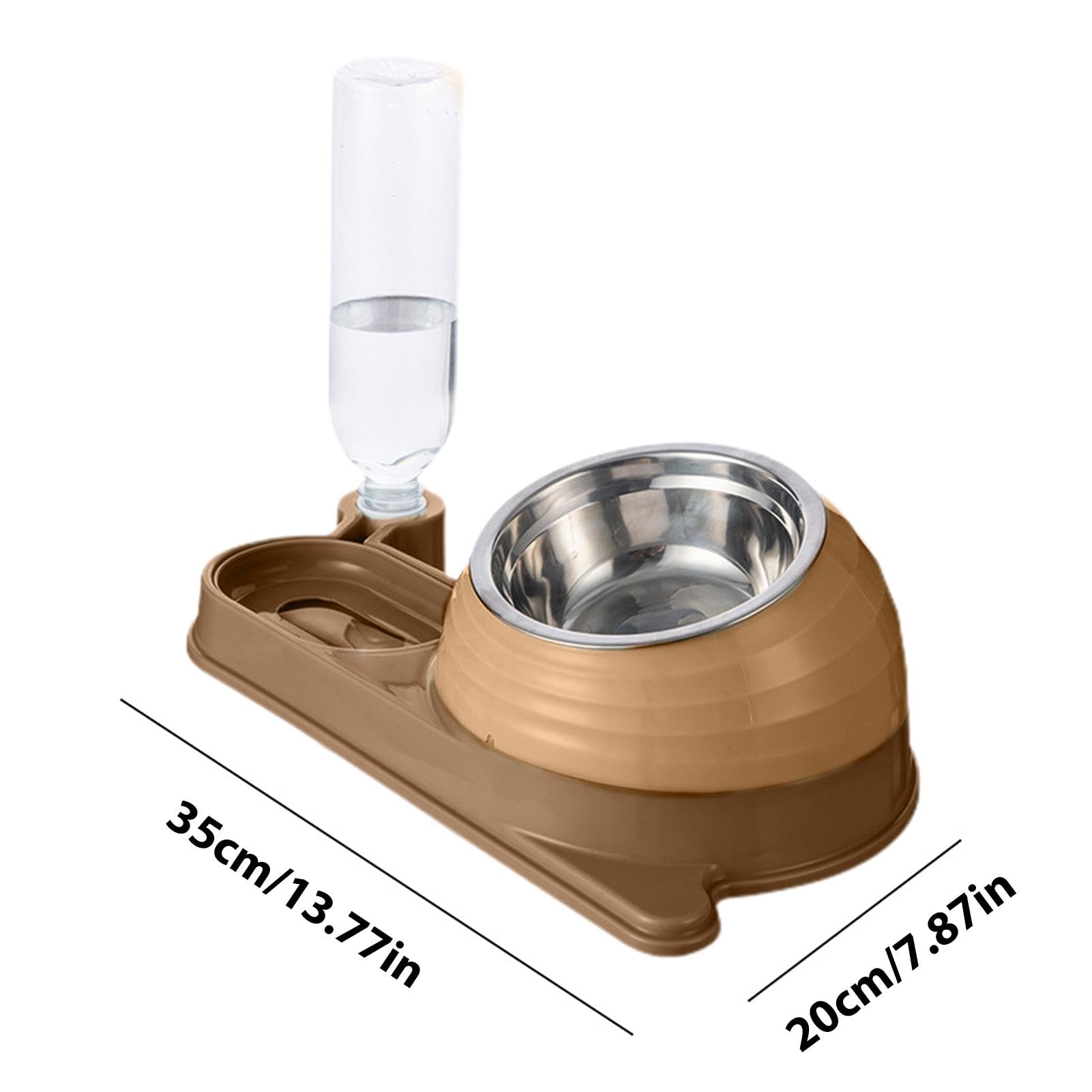 Comedero para Mascotas, Comedero for Gatos con dispensador de Agua - for Botella | Set comedero y Bebedero Inclinado Estable for Mascotas(Dark Brown)