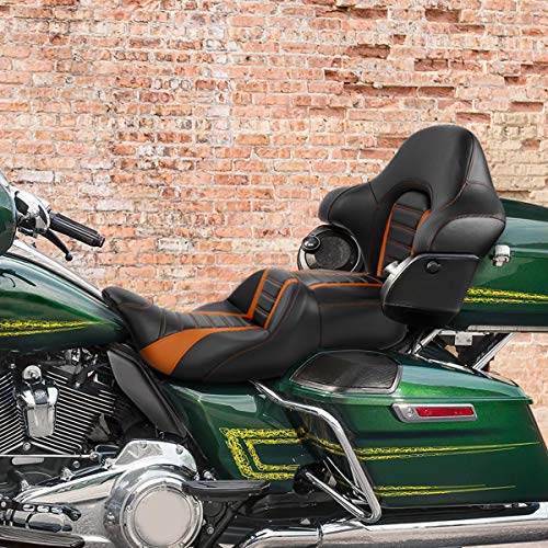 XFMT One Piece Two-Up Driver Passenger Seat with Color-Matched Wrap Around King Tour Pack Backrest Pad For Harley Touring Road King Street Electra Glide 2014-2020
