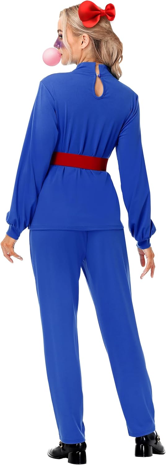 Remimi Halloween Womens Gum-Chewing Ticket Winner Costume Cosplay Blue Shirt & Pants with Belt