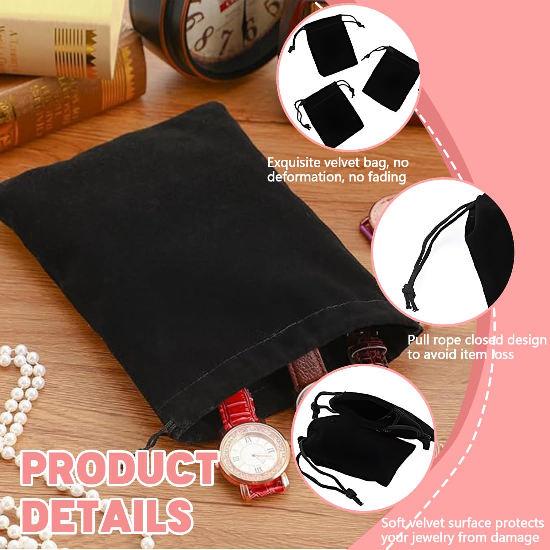 Nbeads 2 Pcs Grands Pochettes à Bijoux, 37x28cm Noir Cordon De Serrage Sacs En Velours Grands Sacs Cadeaux Rectangulaires Pour Sacs De Bonbons De Mariage Bijoux Rangement Cadeaux