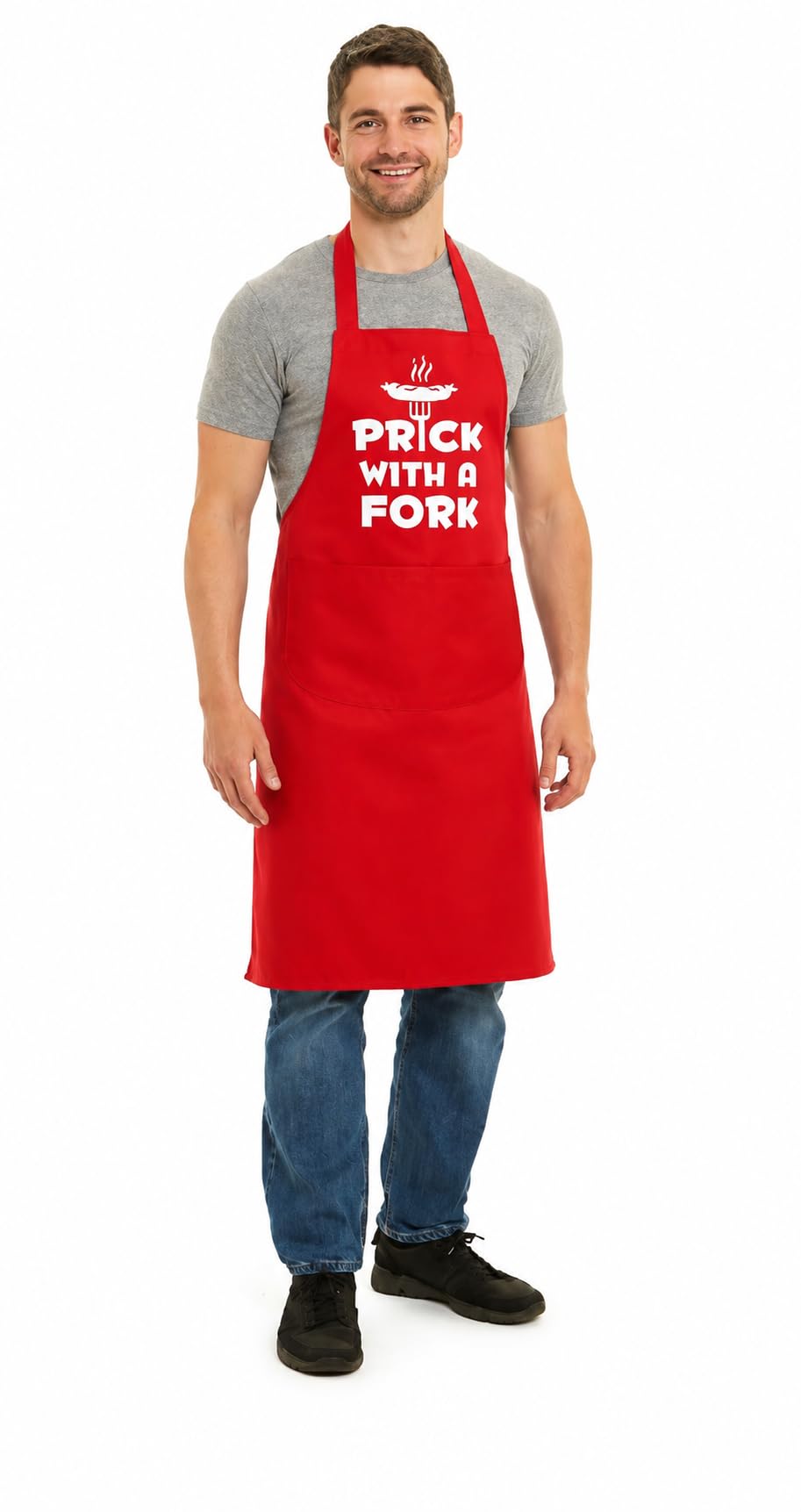Tesmark Prick With A Fork Barbecue & Butcher Aprons for Men and Women with Pockets, One Size Plain Colour Versatile Novelty Aprons Ideal for Home, Kitchen, BBQ and Professional Use (Red)