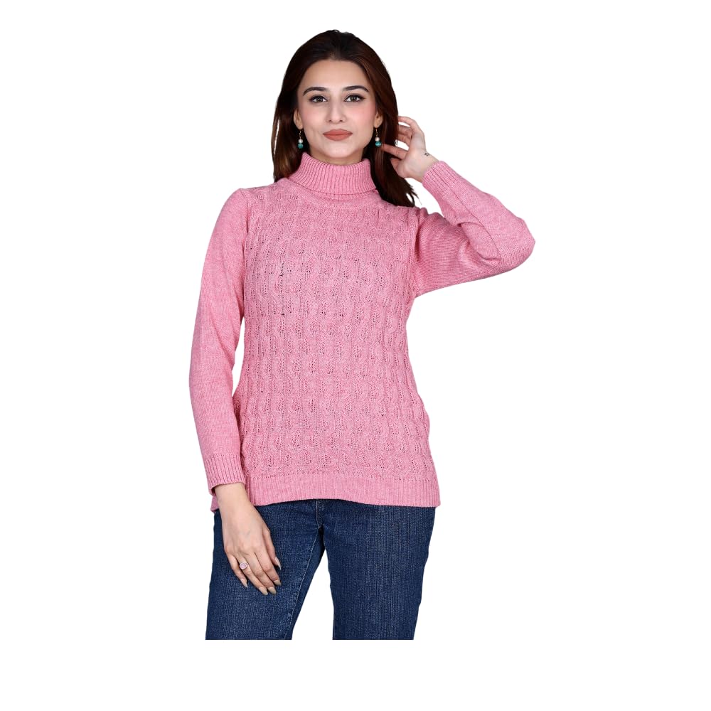 Women’s Woolen Winter Sweater Top | Warm Knitted Pullover for Casual & Office Wear – Pink, Size 2XL