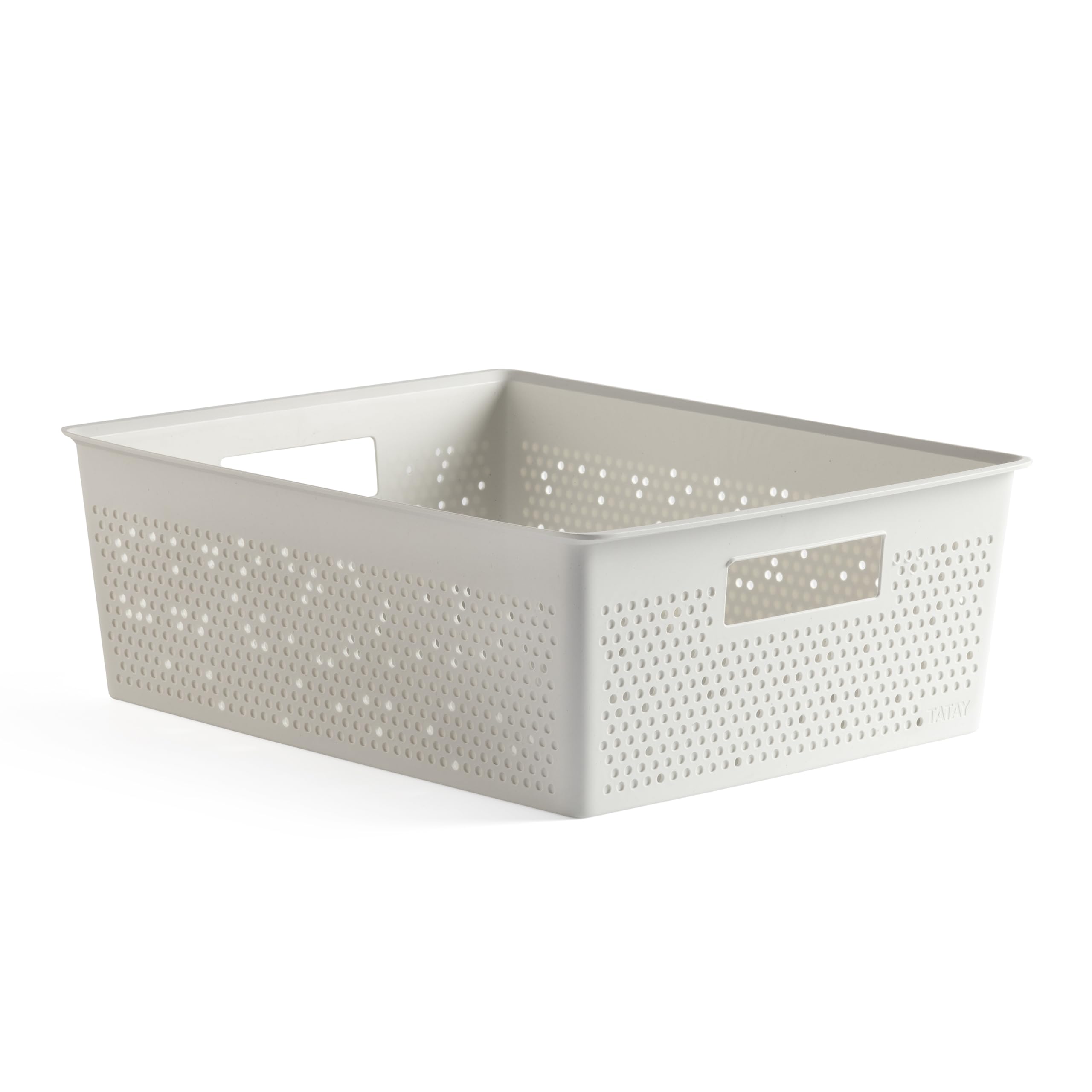 TATAY Plastic Storage Basket 12L Bohol | Organiser Box | Optimal Ventilation | Stackable Modular System | Integrated Handles | BPA-Free Recycled Plastic | 30x39x13.5 cm, White