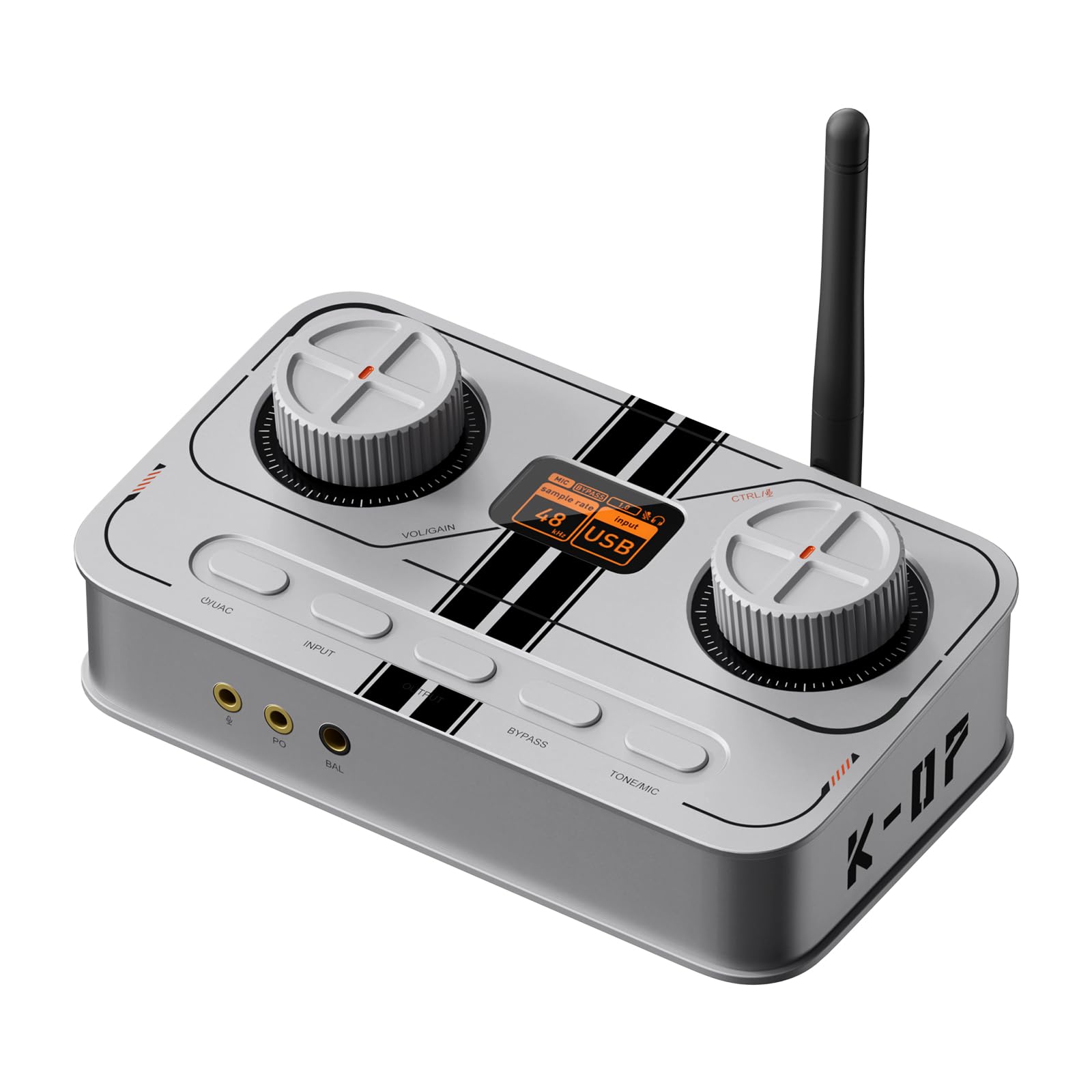 K7 DAC Ampli Casque, Jusqu'à PCM 384 kHz/32 bits, USB C/Bluetooth aptX HD LL/Optique/Coaxial/Entrée Micro, Sortie Symétrique 4,4 mm/3,5 mm/RCA pour PC PS5 Espace de Travail Gaming-Argenté