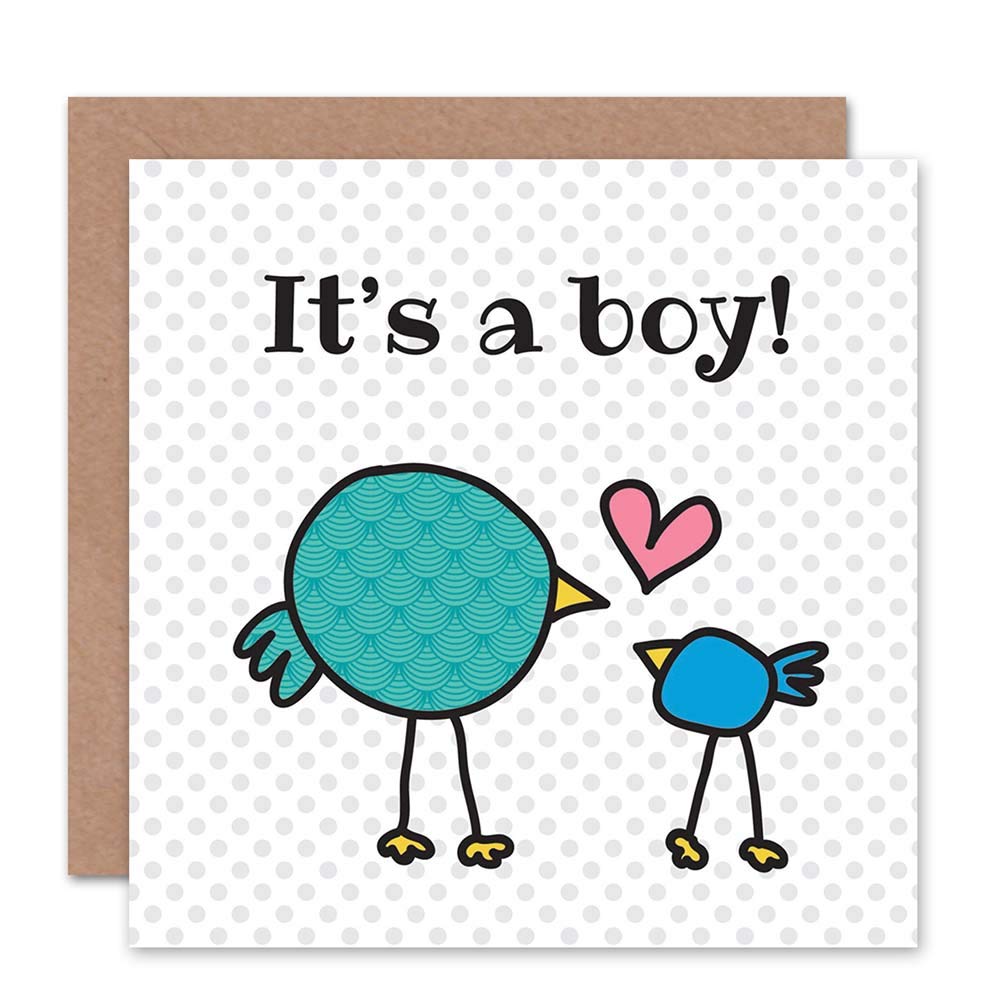 Wee Blue Coo CARD GREETING NEW BABY BOY CARTOON BIRDS
