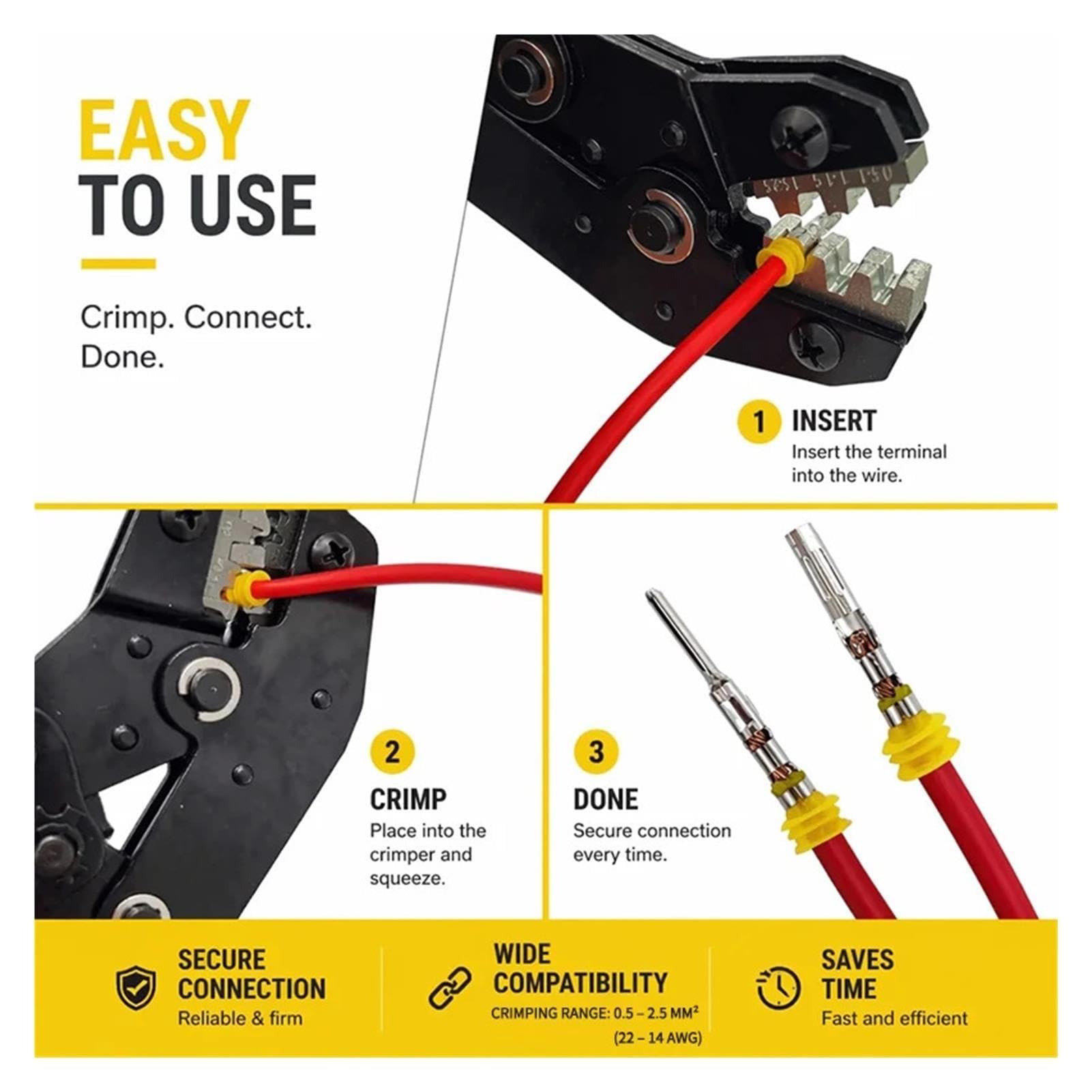 Waterproof Automotive Electrical Wire Connectors Kit 1-6 Pin Male Female Plug Socket Ratchet Crimping Tool