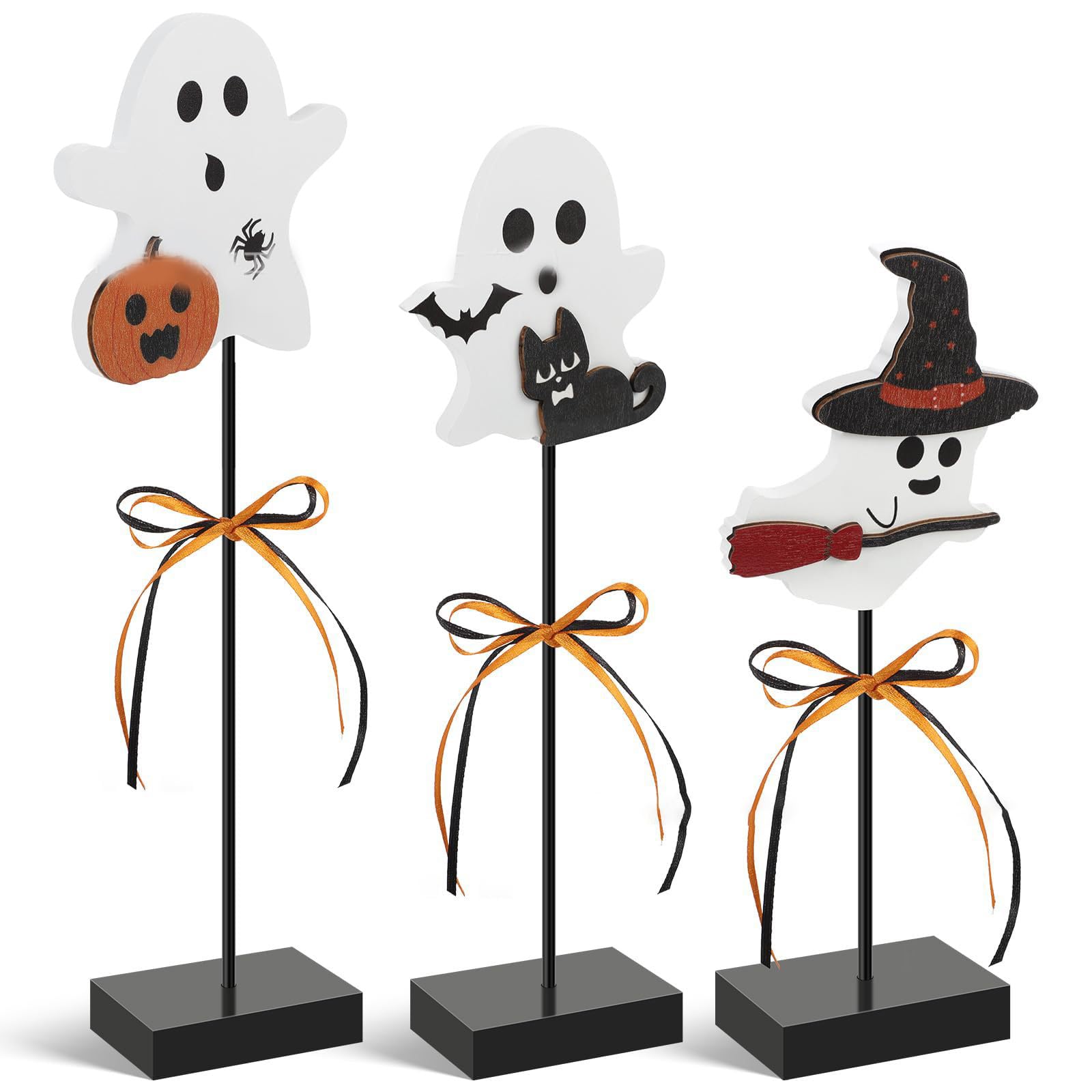Buxuaaaa Of 3 Halloween Wood Specter Decors Halloween Spirits Tabletop Ornament Wood Crafted Specter Figures Display Table Decors