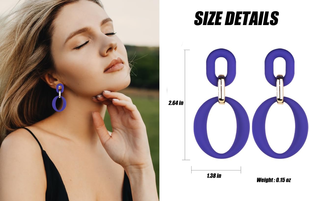 Acrylic Geometric Earrings Colorful Oval Acrylic Statement Drop Earrings Resin Summer Bright Earrings for Women - Image 4