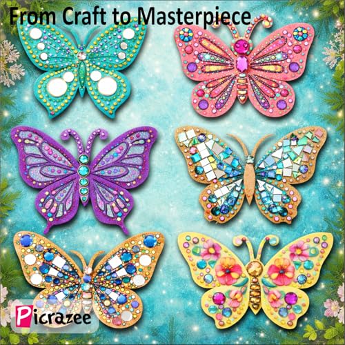 Image of PICRAZEE DIY Butterfly Painting Kit for Kids | 6 Pine MDF Butterfly Cutouts (5.5 mm Thick) with Acrylic Colors, Brushes, Palette & Magnets | Wooden Art & Craft Creative Activity Toy