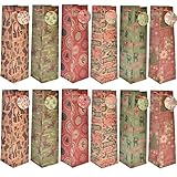 24 Christmas Wine Gift Bags with Handles Brown Kraft Paper Bulk for Holiday Bottle Wrapping Set