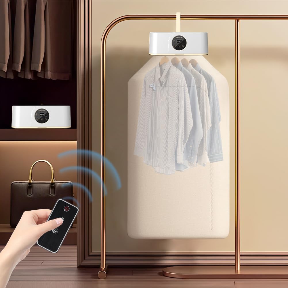 Joyzan Portable Clothes Dryer, Mini Fast Drying Machine Small Quiet Laundry Electric Dryer Foldable Compact Dry Hanging Bag Remote Control Timer Apartment RV Travel Hotel Room Underwear Baby Socks