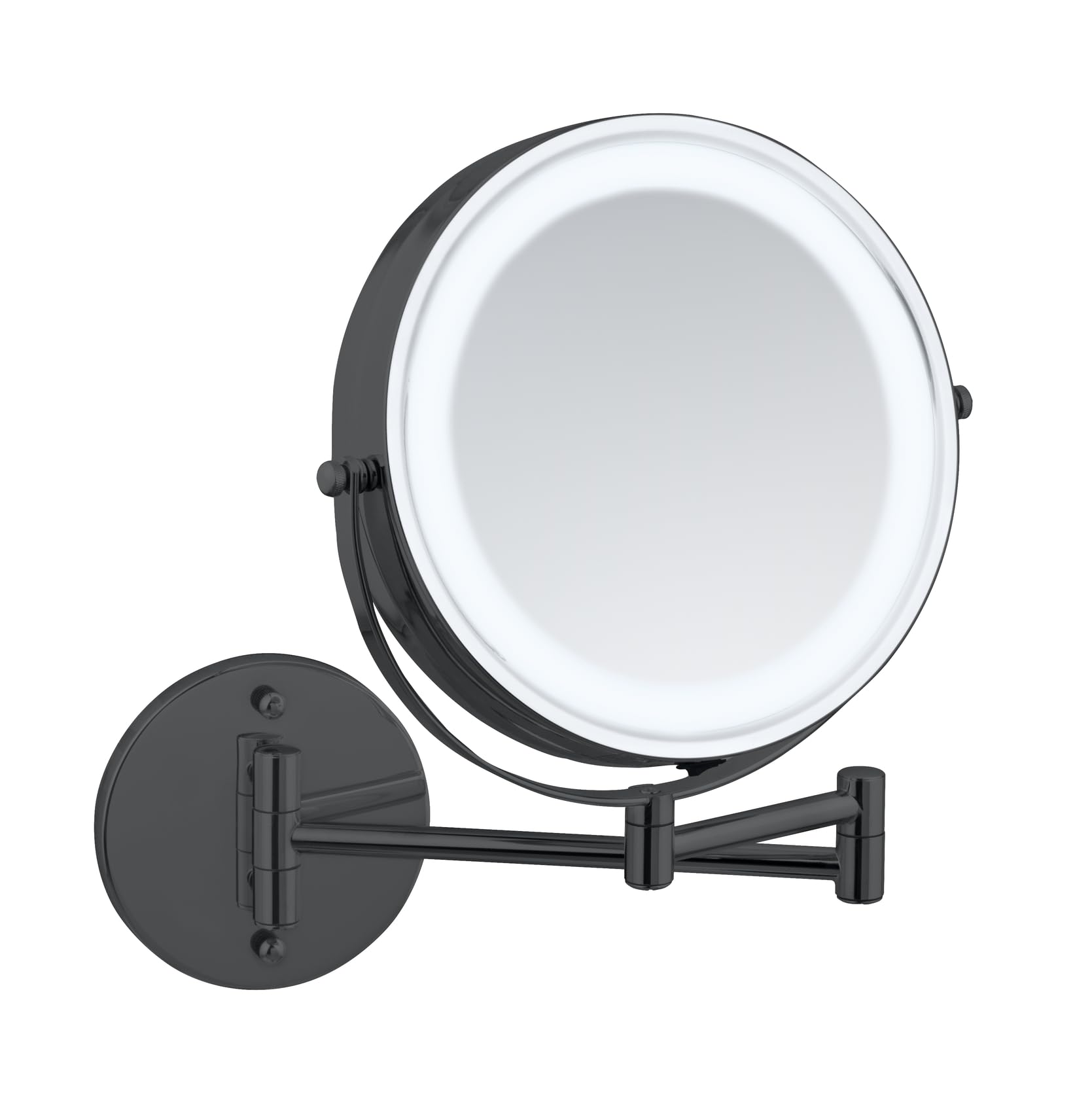 WENKO Power-Loc® LED Wandspiegel Mod. Lumi, Kosmetikspiegel mit Beleuchtung, 5-Fach Vergrößerung, ohne Bohren, Spiegelfläche Ø 17,5 cm