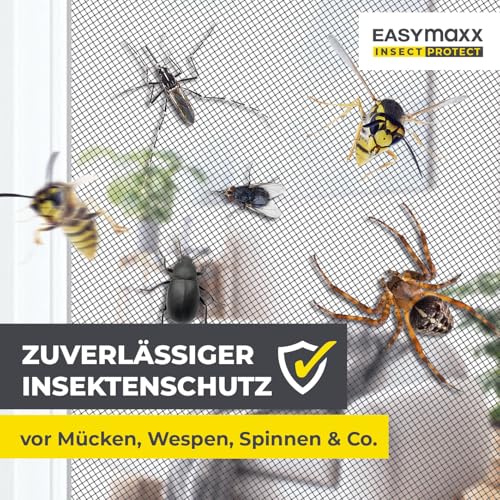 EASYmaxx Insect Protect | Teleskop-Insektenschutzgitter | Fliegengitter Fenster | mit vormontierten Rahmen | ausziehbarer Insektenschutz | integriertes Netz | anthrazit | 4er-Set