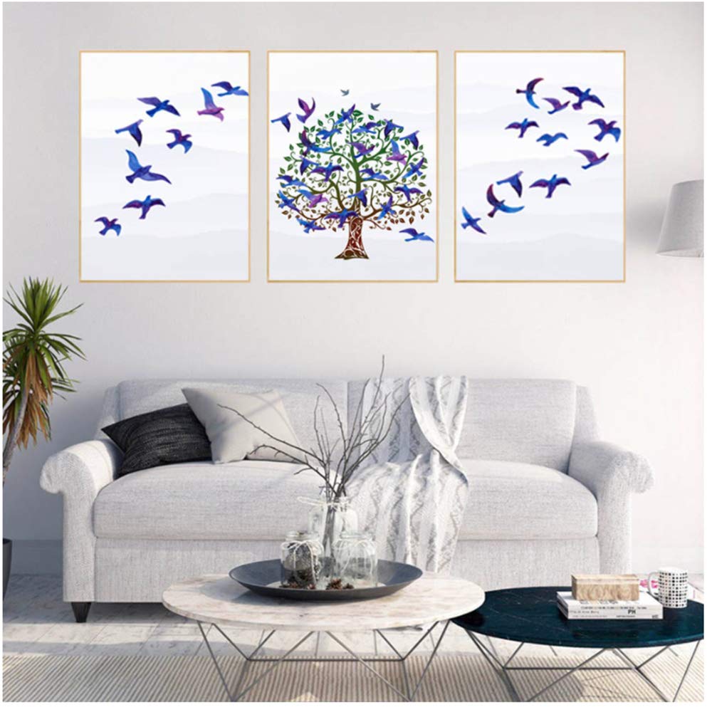 Landscap Blue Birds Tree Pintura de pared para sala de estar Cartel moderno Imagen de lienzo para dormitorio Decoración para el hogar Arte de pared Mural-50x70cm Sin marco